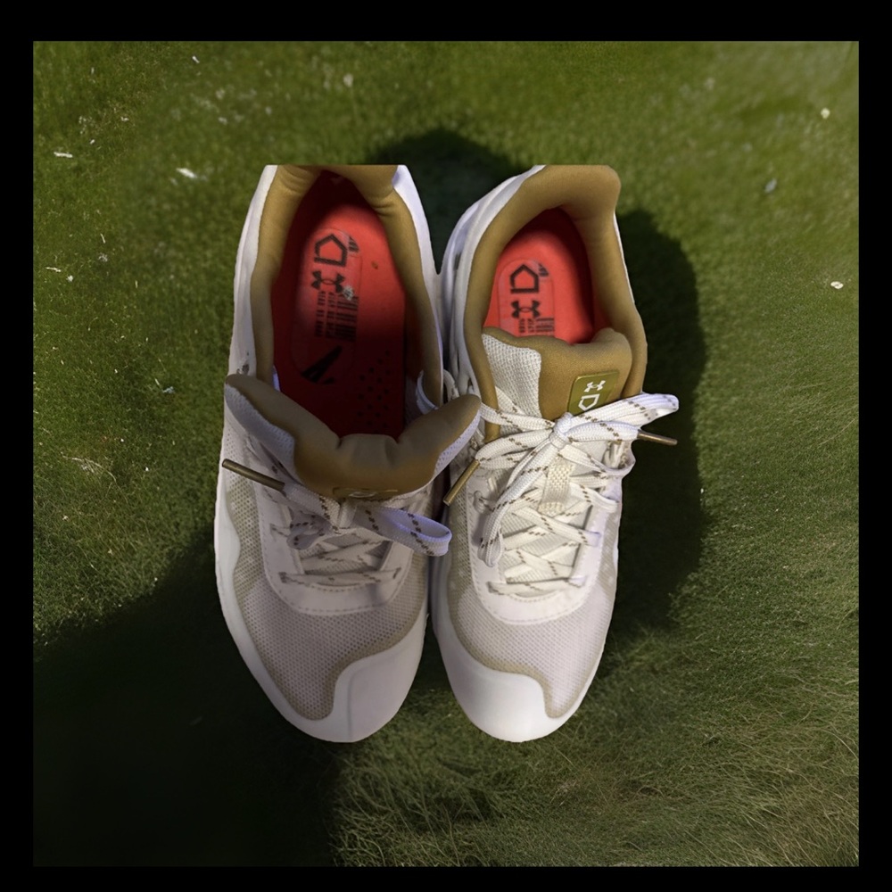 Under Armour White and Tan Cleats